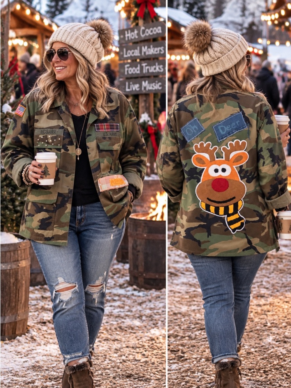🎄Vintage Authentic Bling Christmas Military Camo